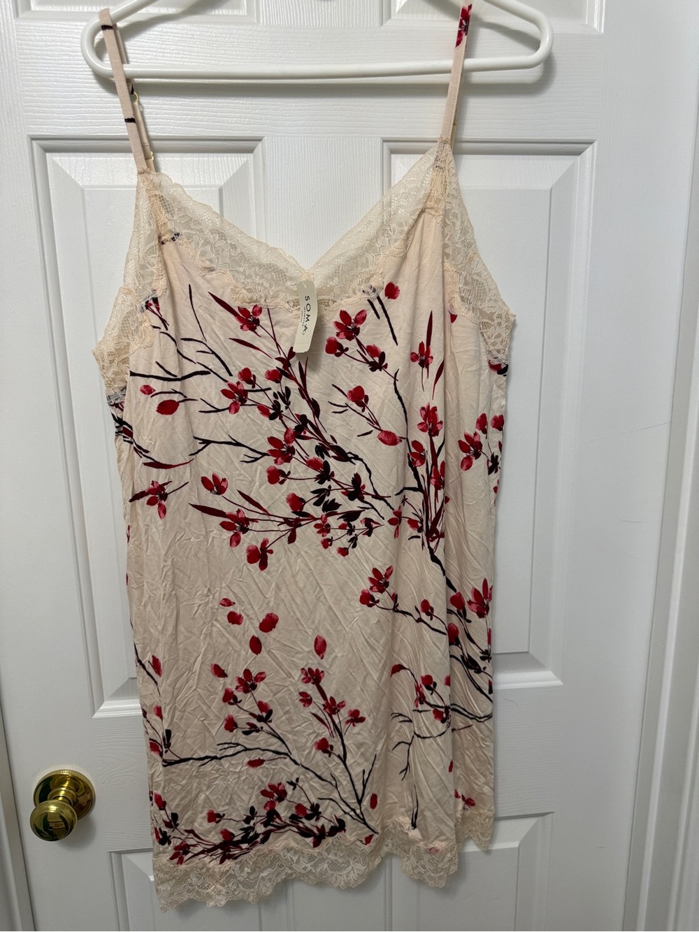 Soma Cream Slip Dress with Red Floral Print